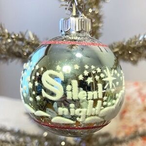 Radko‎ Shiny Brite Stenciled Flocked Ornament Silent Night Green Pink Silver MCM